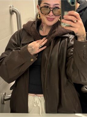 Vintage Dark Brown Leather Bomber Jacket bill blass